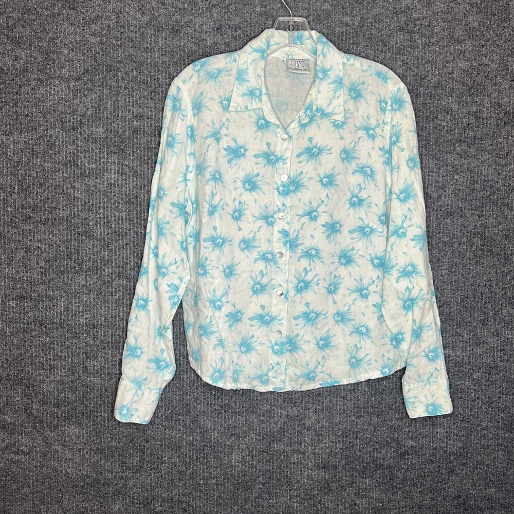 Johnny Was White Blouse with Light Blue Floral Print